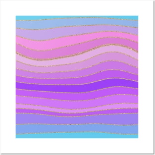 Gold Edged Multicolor Wavy Stripes Posters and Art